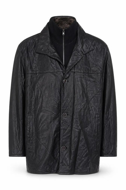 Trapper Men’s Black Leather Jacket UK 44 EU 54 Mid-Length Lined