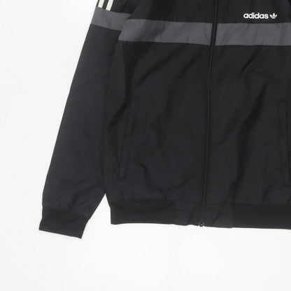 Adidas Originals Men's Black Grey XS Hooded Windbreaker 3 Stripe Jacket