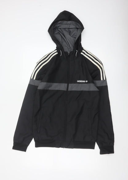 Adidas Originals Men's Black Grey XS Hooded Windbreaker 3 Stripe Jacket