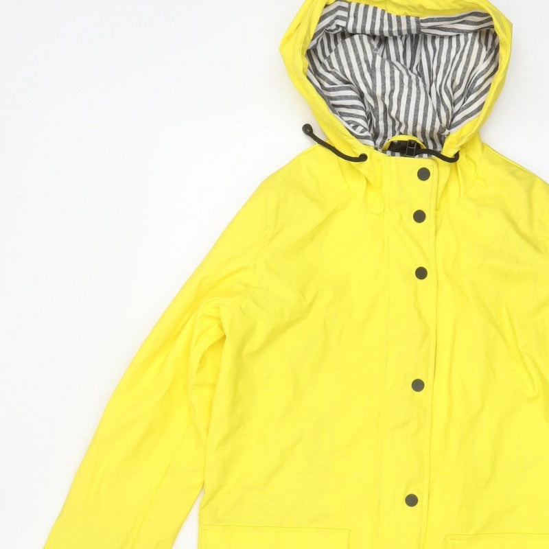 Topshop Women Yellow UK 10 Hooded Rain Coat Striped Lining