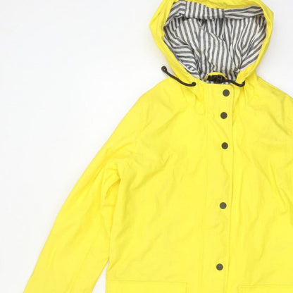 Topshop Women Yellow UK 10 Hooded Rain Coat Striped Lining
