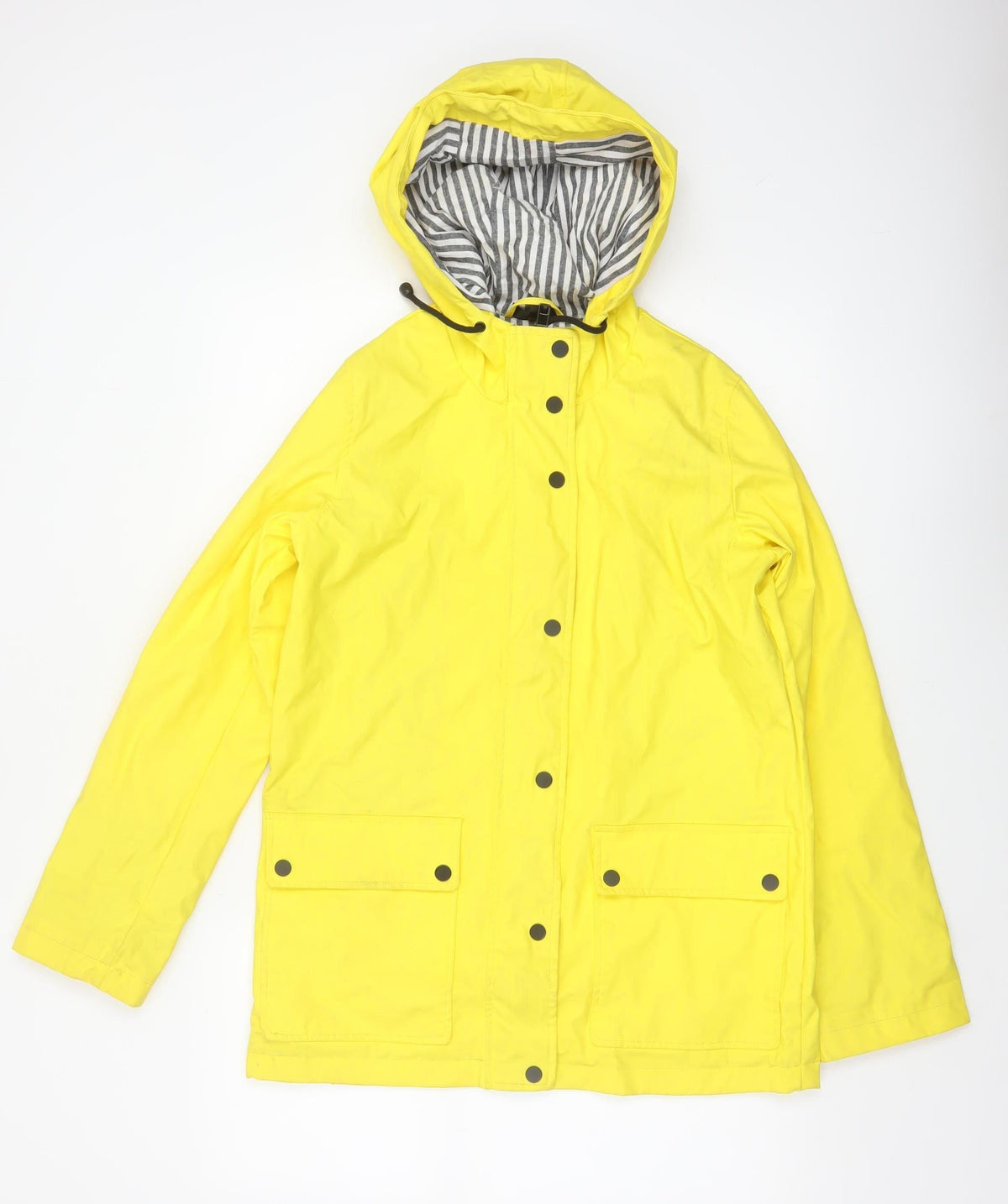 Topshop Women Yellow UK 10 Hooded Rain Coat Striped Lining