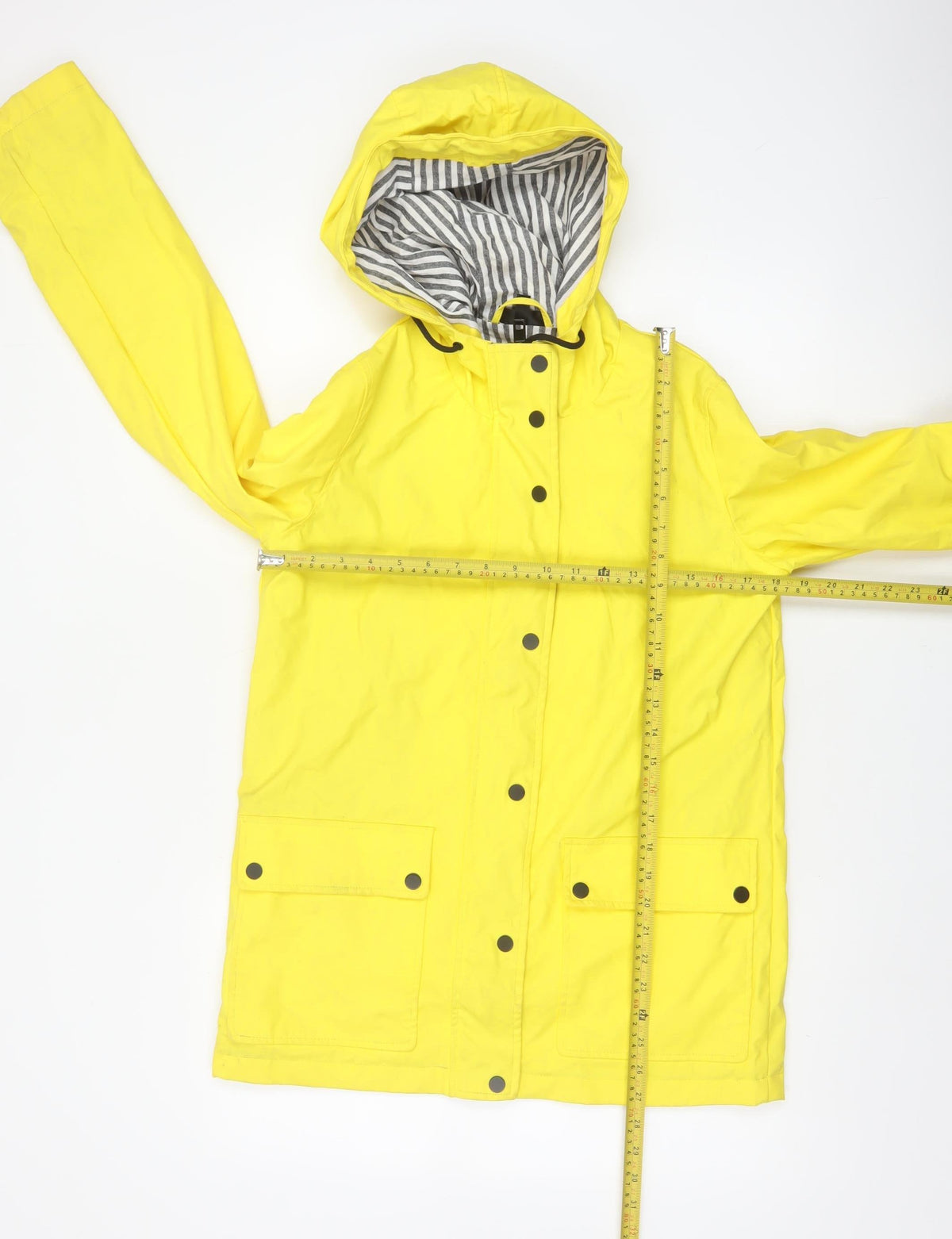 Topshop Women Yellow UK 10 Hooded Rain Coat Striped Lining
