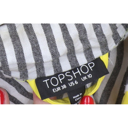 Topshop Women Yellow UK 10 Hooded Rain Coat Striped Lining