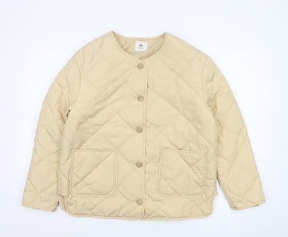 Tu Women Beige Size 12 Quilted Puffer Jacket Button Front Pockets