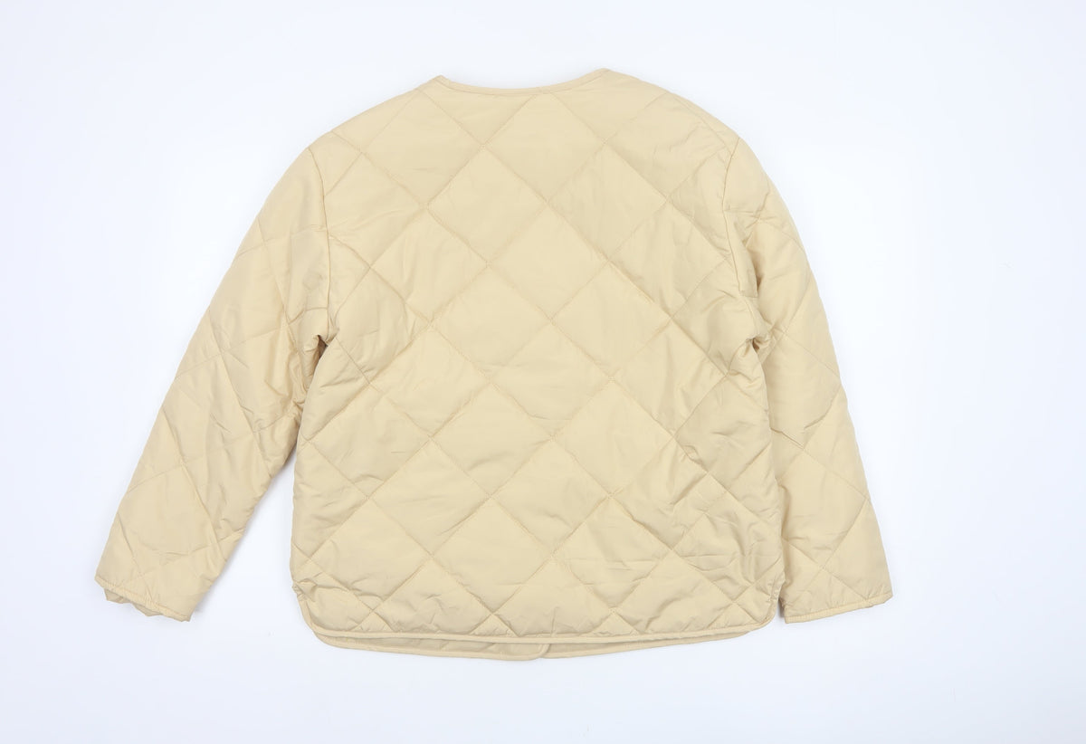 Tu Women Beige Size 12 Quilted Puffer Jacket Button Front Pockets
