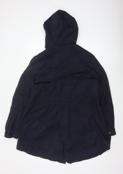 Hobbs Women Blue UK 18 Hooded Parka Coat Cotton Blend