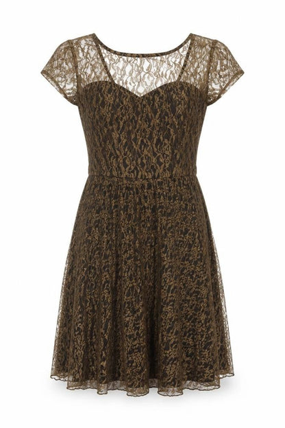 Lorrene Women Brown Lace Fit & Flare Knee Length Dress UK 12
