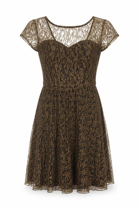 Lorrene Women Brown Lace Fit & Flare Knee Length Dress UK 12