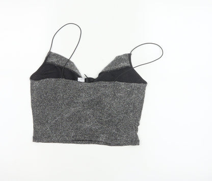 H&M Divided Women Silver Glitter Camisole Tank Top M V-Neck