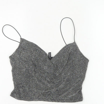 H&M Divided Women Silver Glitter Camisole Tank Top M V-Neck
