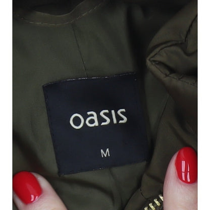 Oasis Women Green UK 12 Puffer Parka Faux Fur Hood Belted Coat