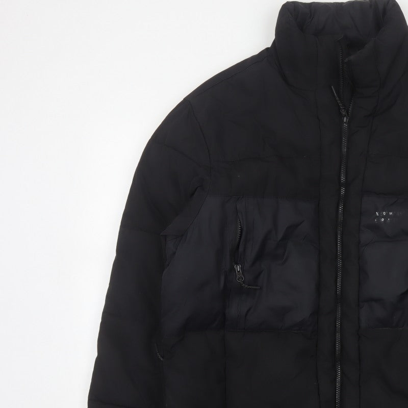H&M Men’s Black L Quilted Puffer Jacket Full Zip Insulated