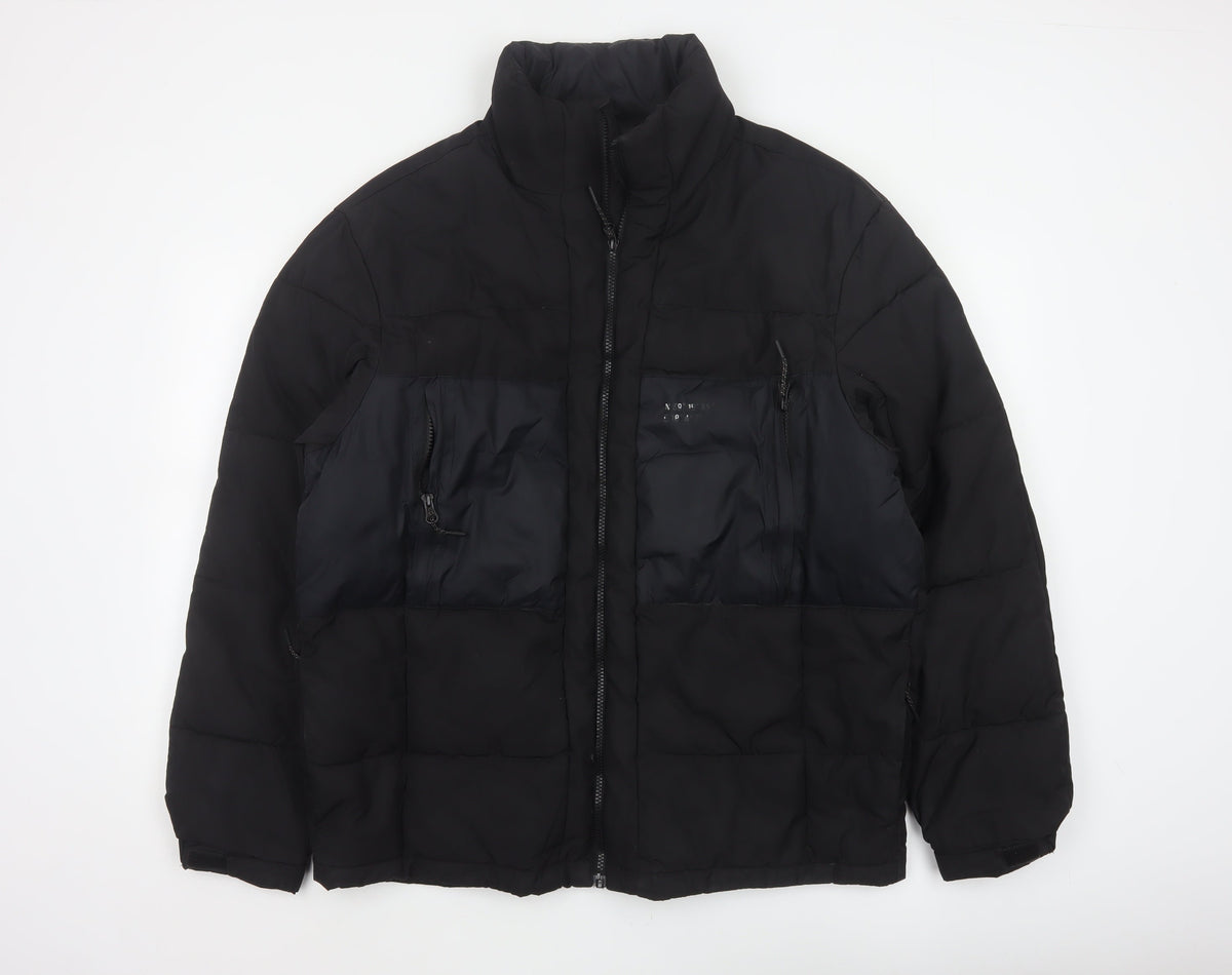 H&M Men’s Black L Quilted Puffer Jacket Full Zip Insulated