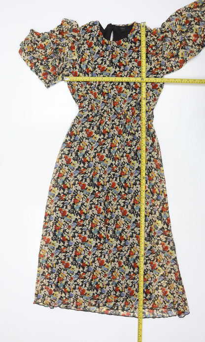 Next Women's Multicoloured Floral UK 8 Midi Fit & Flare Chiffon Dress