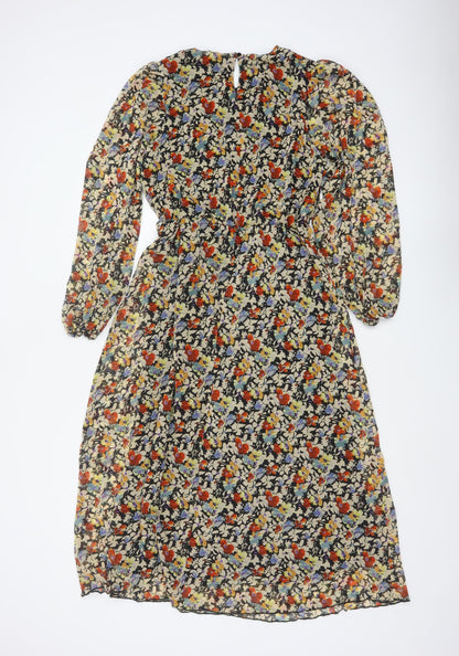 Next Women's Multicoloured Floral UK 8 Midi Fit & Flare Chiffon Dress