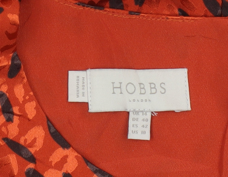 Hobbs Women Orange Animal Print Fit & Flare Long Sleeve Dress UK 14