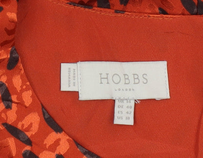 Hobbs Women Orange Animal Print Fit & Flare Long Sleeve Dress UK 14