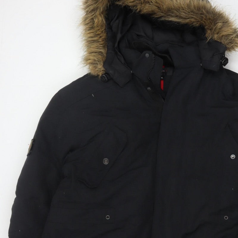 Next Men’s Black XL Hooded Faux Fur Trim Down Parka Coat