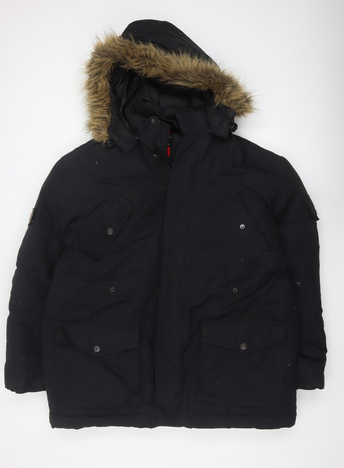 Next Men’s Black XL Hooded Faux Fur Trim Down Parka Coat