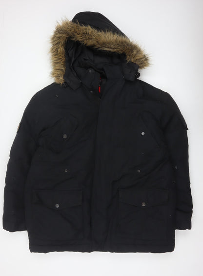 Next Men’s Black XL Hooded Faux Fur Trim Down Parka Coat