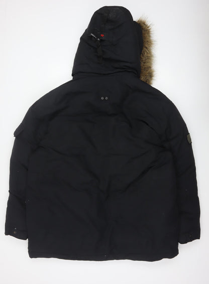 Next Men’s Black XL Hooded Faux Fur Trim Down Parka Coat