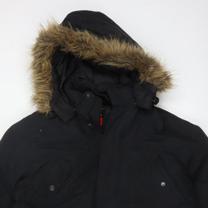 Next Men’s Black XL Hooded Faux Fur Trim Down Parka Coat