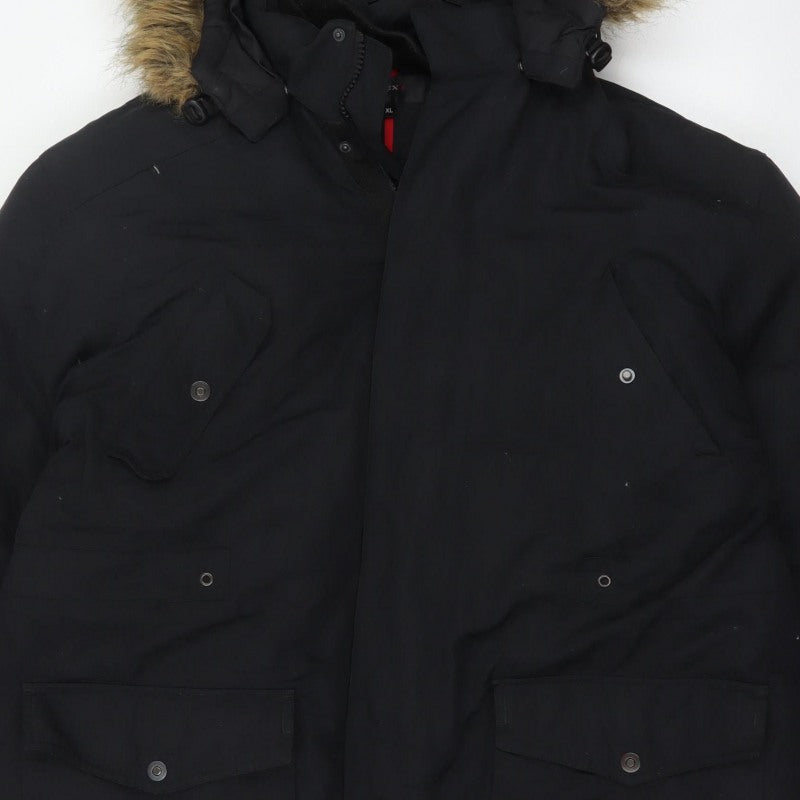 Next Men’s Black XL Hooded Faux Fur Trim Down Parka Coat