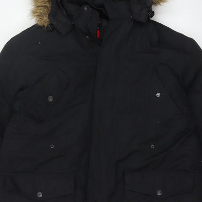 Next Men’s Black XL Hooded Faux Fur Trim Down Parka Coat