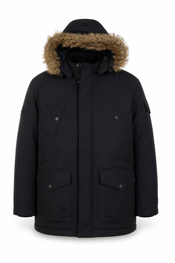 Next Men’s Black XL Hooded Faux Fur Trim Down Parka Coat