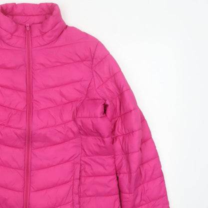 George Women Pink Size 16 Quilted Puffer Jacket Zip