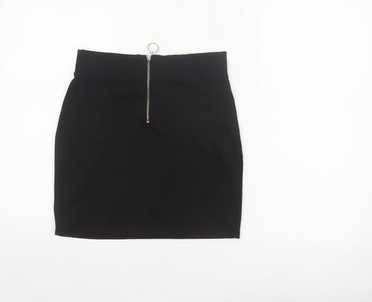 Bershka Women Black M High Rise Stretch Pencil Mini Skirt Zip