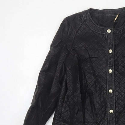 Mango Women Black Size L Quilted Faux Leather Button Jacket