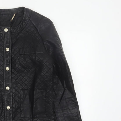Mango Women Black Size L Quilted Faux Leather Button Jacket