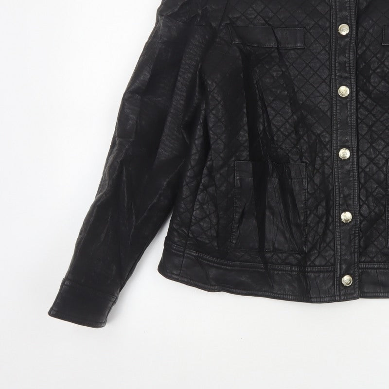 Mango Women Black Size L Quilted Faux Leather Button Jacket