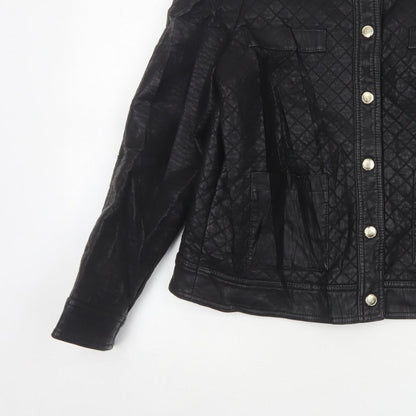 Mango Women Black Size L Quilted Faux Leather Button Jacket