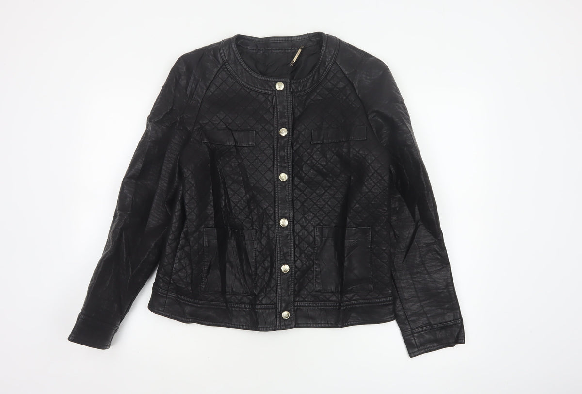 Mango Women Black Size L Quilted Faux Leather Button Jacket