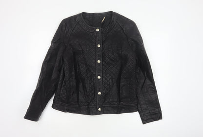 Mango Women Black Size L Quilted Faux Leather Button Jacket