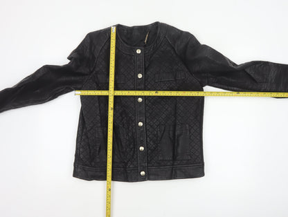 Mango Women Black Size L Quilted Faux Leather Button Jacket