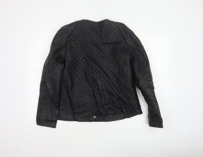 Mango Women Black Size L Quilted Faux Leather Button Jacket