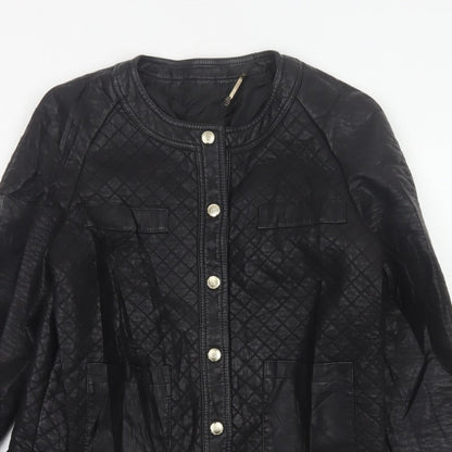 Mango Women Black Size L Quilted Faux Leather Button Jacket