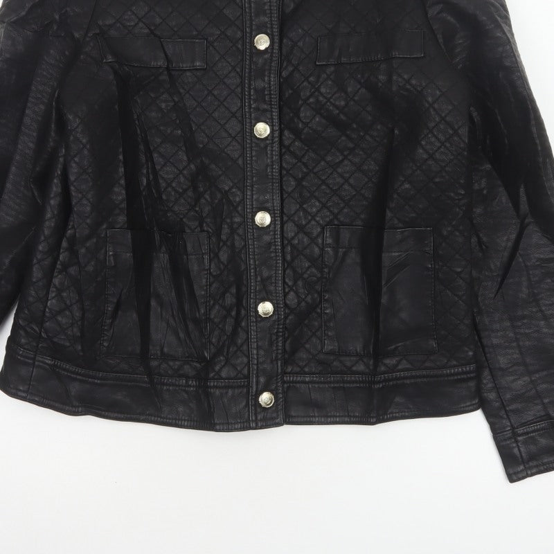 Mango Women Black Size L Quilted Faux Leather Button Jacket
