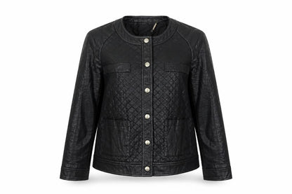 Mango Women Black Size L Quilted Faux Leather Button Jacket