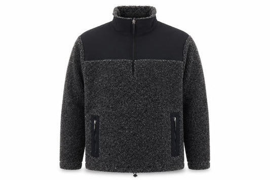 Front view of Mississippi Blue Men’s Grey L 1/4 Zip Borg Fleece Pullover Sweatshirt