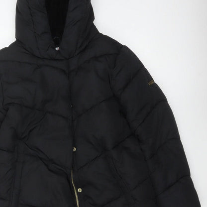 Next Girls Black 11 Years Long Hooded Puffer Coat Quilted