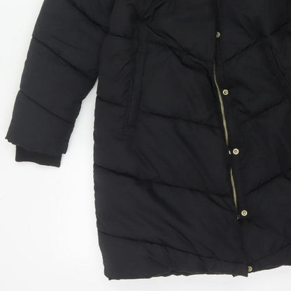 Next Girls Black 11 Years Long Hooded Puffer Coat Quilted
