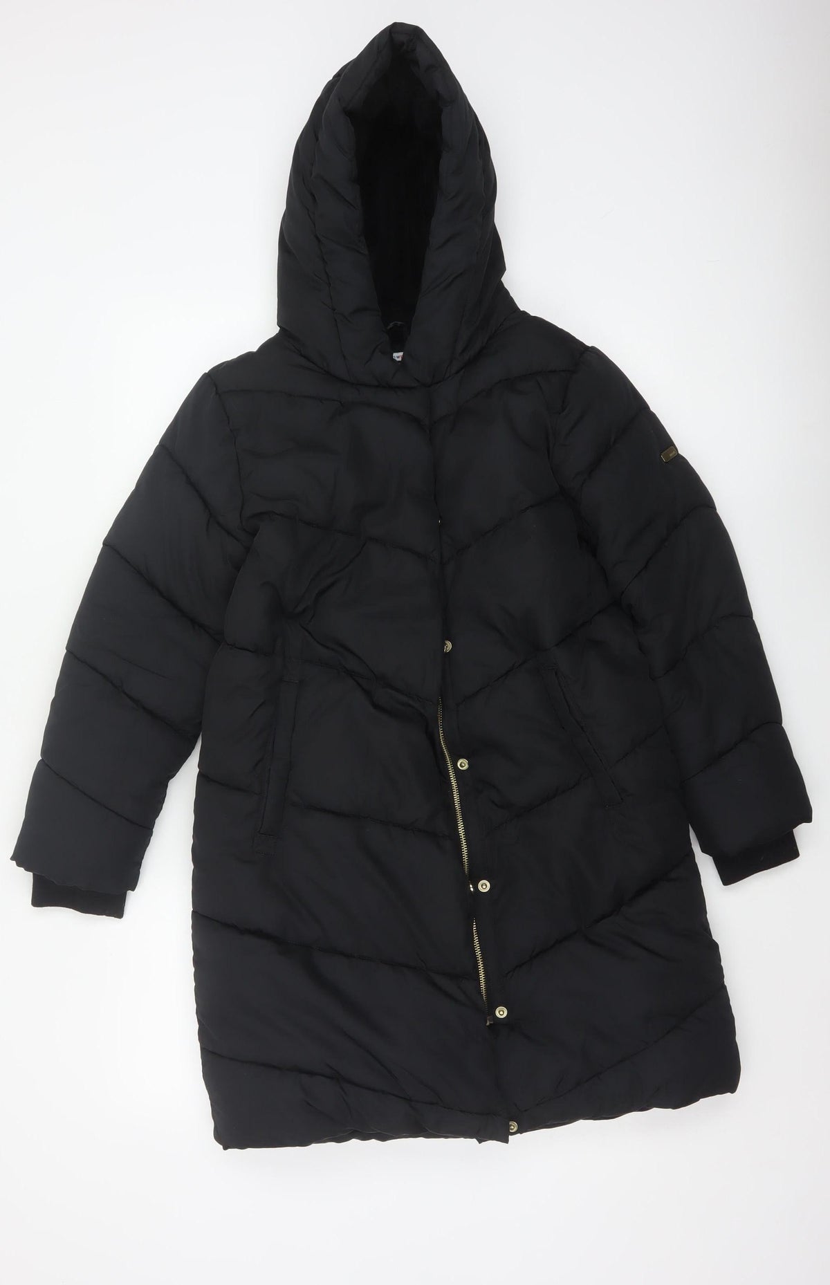Next Girls Black 11 Years Long Hooded Puffer Coat Quilted