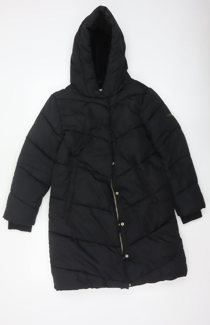 Next Girls Black 11 Years Long Hooded Puffer Coat Quilted