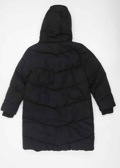 Next Girls Black 11 Years Long Hooded Puffer Coat Quilted