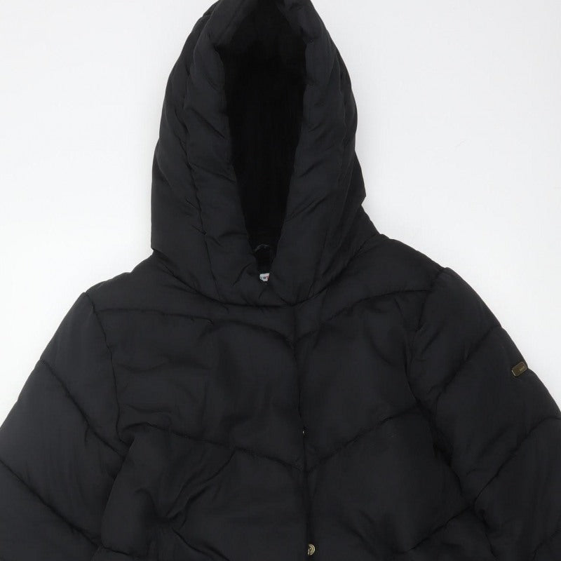 Next Girls Black 11 Years Long Hooded Puffer Coat Quilted
